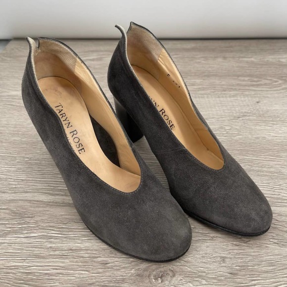 TARYN ROSE Gray Suede Pump Round Toe Block Heels - Made in Italy - Size 35 - Picture 2 of 10